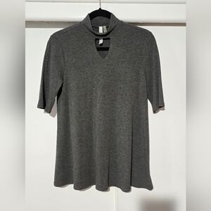 Gray Short-Sleeve Shirt with Keyhole Neck